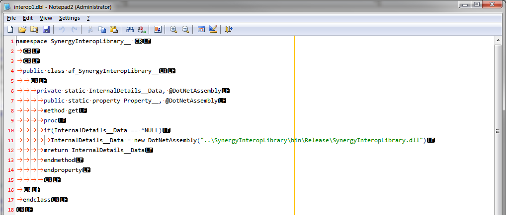 Shows the inconsistent line endings